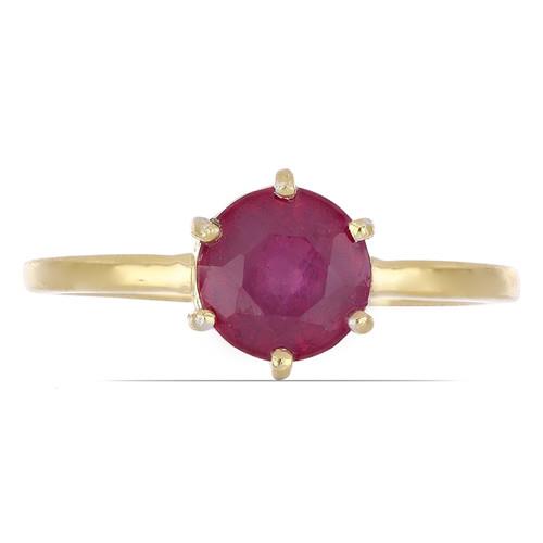STERLING SILVER GOLD PLATED NATURAL GLASS FILLED RUBY GEMSTONE RING